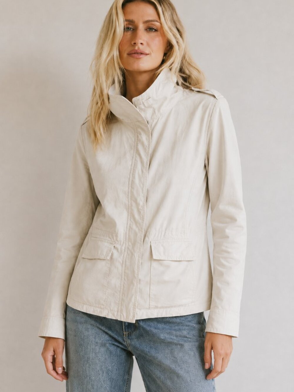 Cotton rich Robert Kitchen Fall/spring jacket w. funnel neck collar